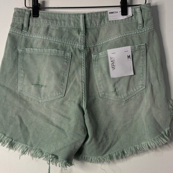 Frayed Mint Green Denim Shorts - Picture 3 of 3